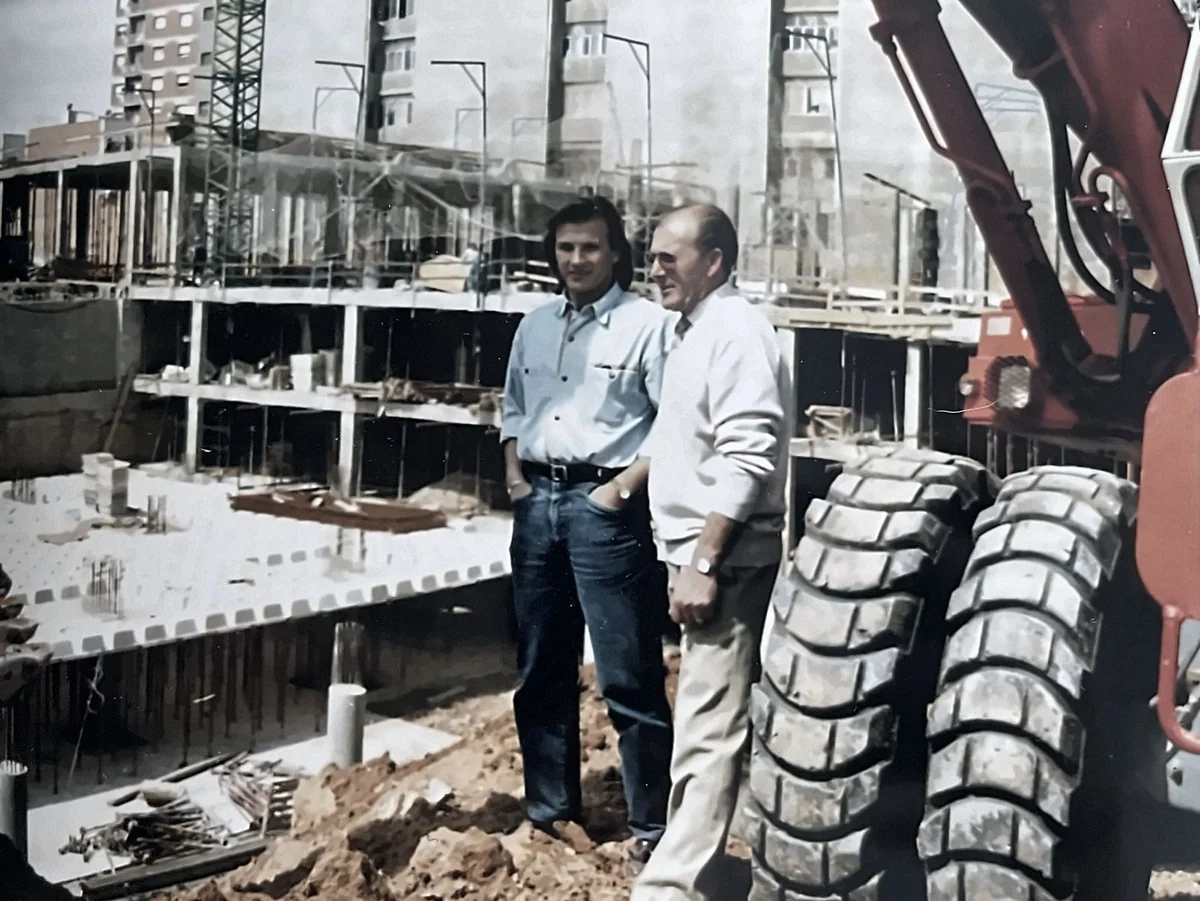 Family archive photograph at a construction site